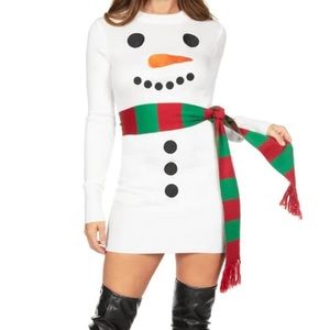 Women's Tipsy Elves Size Medium Frosty Snowman Ugly Sweater Dress & mini tophat